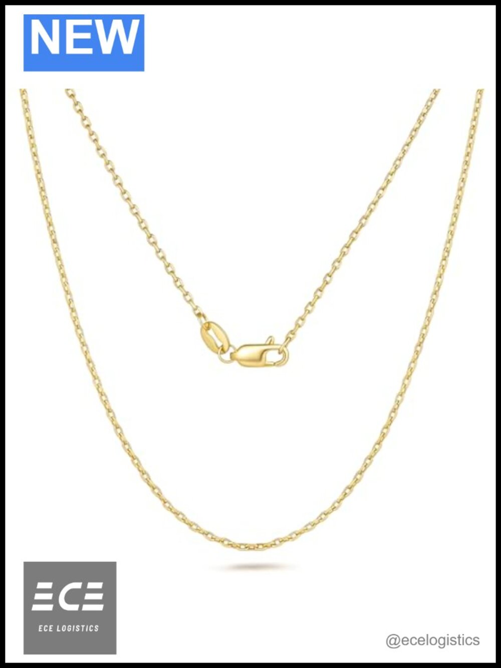 14K Gold Plated Cable Chain Necklace 18in Lobster Clasp